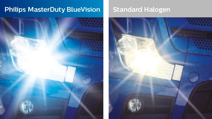 compare a emissão de luz da masterduty blue vision com a de uma luz normal