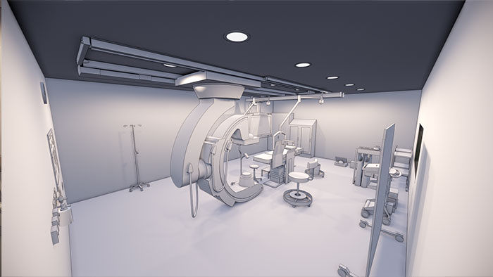 Imagem da renderização do projeto do laboratório intervencionista 1 do Sindicato de las Telecomunicaciones