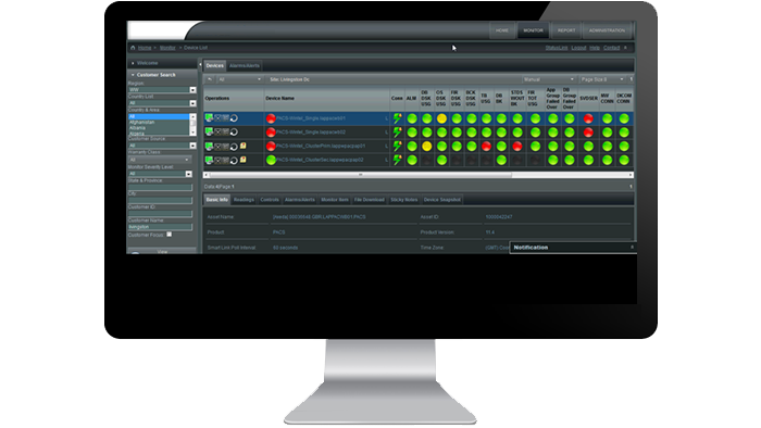 Ecrã da interface de análise operacional num monitor