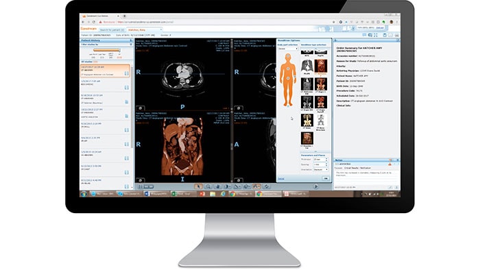 Ecrã da interface do visualizador para instalações hospitalares num monitor