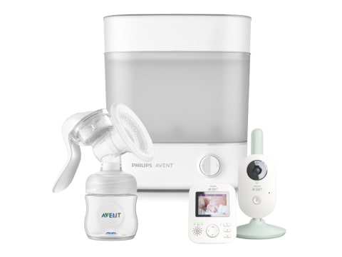 Preparar produtos para bebês: mamadeiras, babá eletrônica inteligente, chupetas, extratores de leite